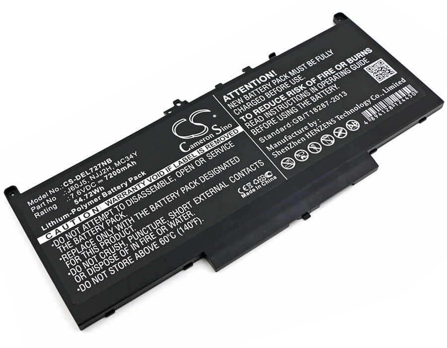 7.6V, 7200mAh, Li-Polymer Battery fits Dell, Latitude 12 E7270, Latitude 12 E7470, 54.72Wh