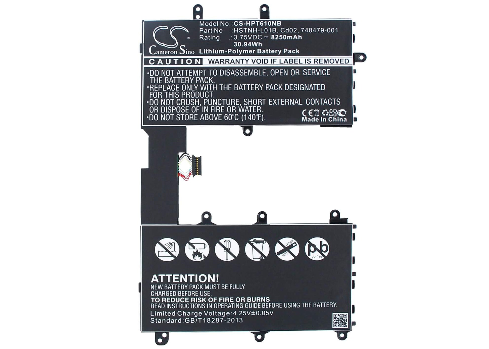 3.75V, 8250mAh, Li-Polymer Battery fits Hp, F4w59ea, Hstnh-q12c, 30.9375Wh