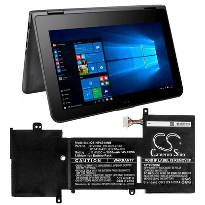 11.4V, 3950mAh, Li-ion Battery fits Hp, X360 310 G2, 45.03Wh