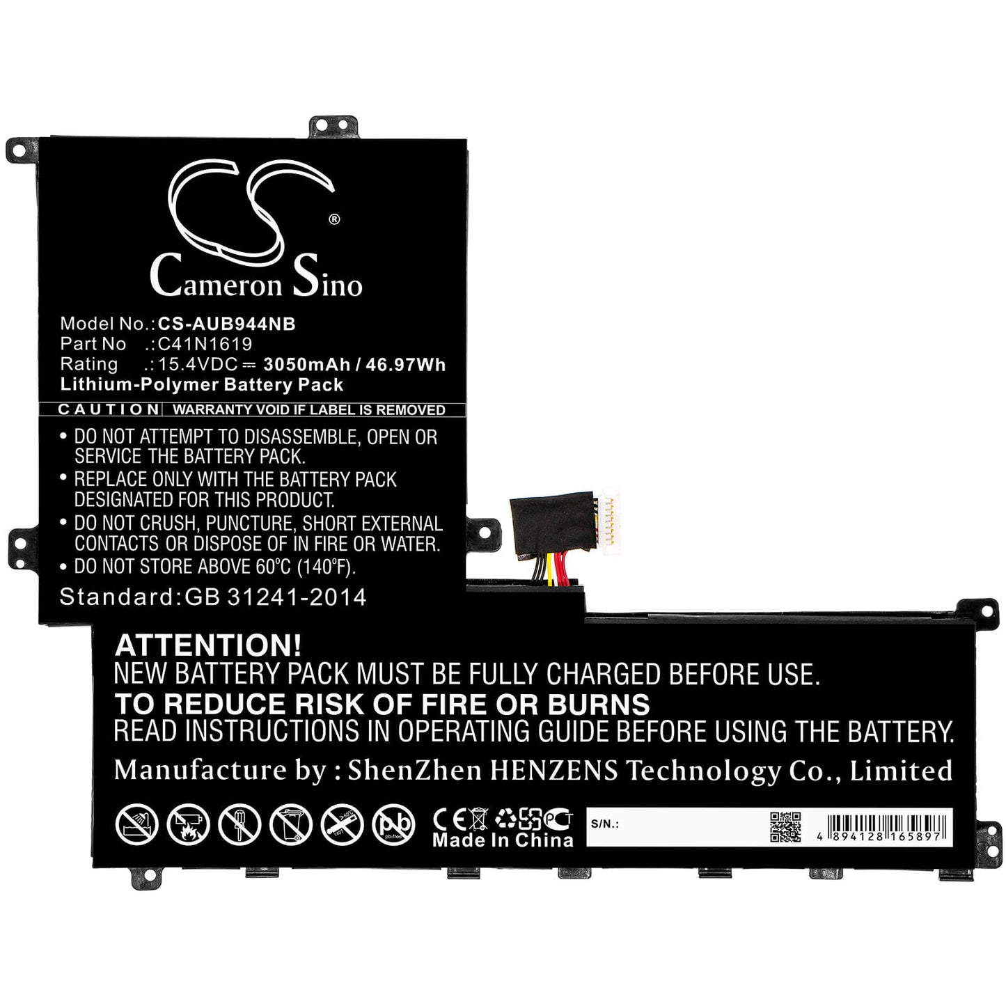 15.4V, 3050mAh, Li-Polymer Battery fits Asus, Asuspro B9440, B9440fa, 46.97Wh