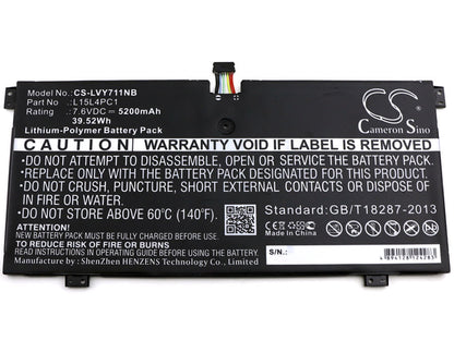 7.6V, 5200mAh, Li-Polymer Battery fits Lenovo, Yoga 710, Yoga 710 11", 39.52Wh
