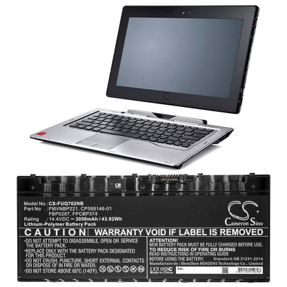 14.4V, 3050mAh, Li-Polymer Battery fits Fujitsu, Lifebook Q702, Stylistic Q702, 43.92Wh