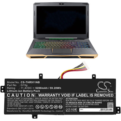 11.4V, 5200mAh, Li-ion Battery fits Thunderobot, 911 Targa, 911 Targa B5ta, 59.28Wh