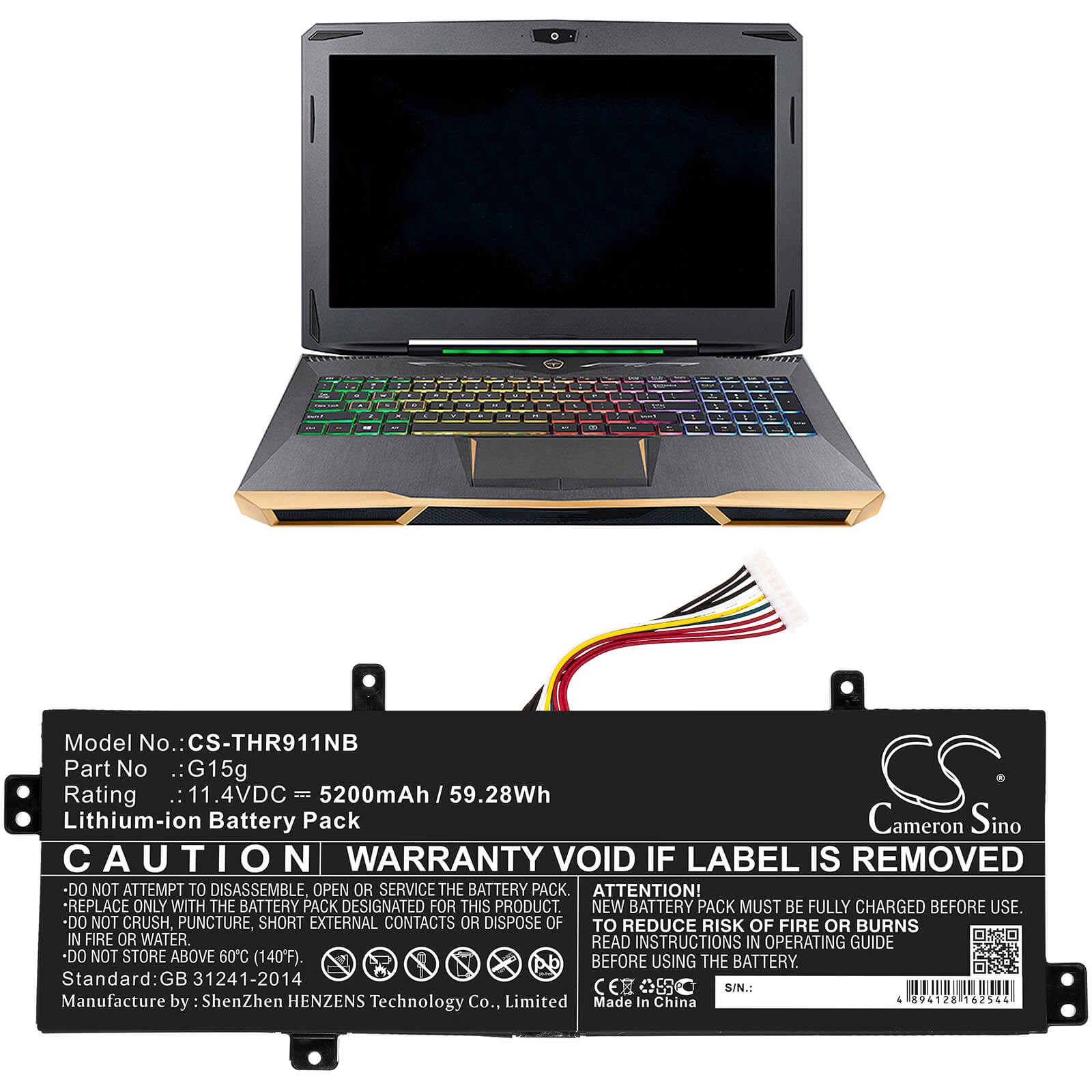11.4V, 5200mAh, Li-ion Battery fits Machenike, F117-s, F117-s11, 59.28Wh