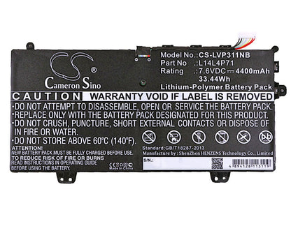 7.6V, 4400mAh, Li-Polymer Battery fits Lenovo, 80j80021us, For Yoga 3 11, 33.44Wh