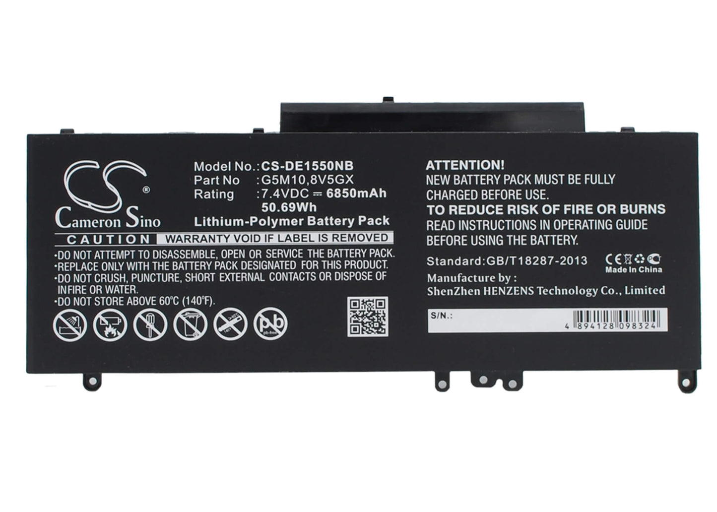 7.4V, 6850mAh, Li-Polymer Battery fits Dell, Latitude 14 5000, Latitude 14-e5470, 50.69Wh