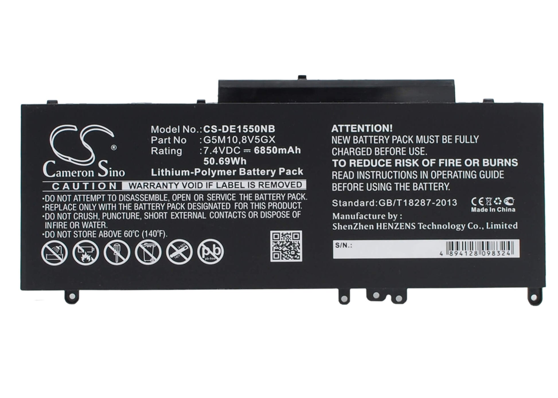 7.4V, 6850mAh, Li-Polymer Battery fits Dell, Latitude 14 5000, Latitude 14-e5470, 50.69Wh
