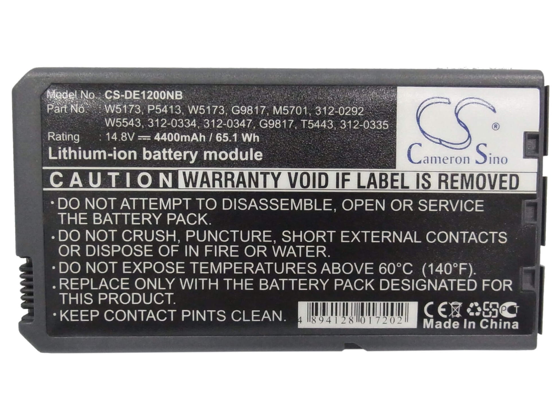 14.8V, 4400mAh, Li-ion Battery fits Dell, Inspiron 1000, Inspiron 1200, 65.12Wh