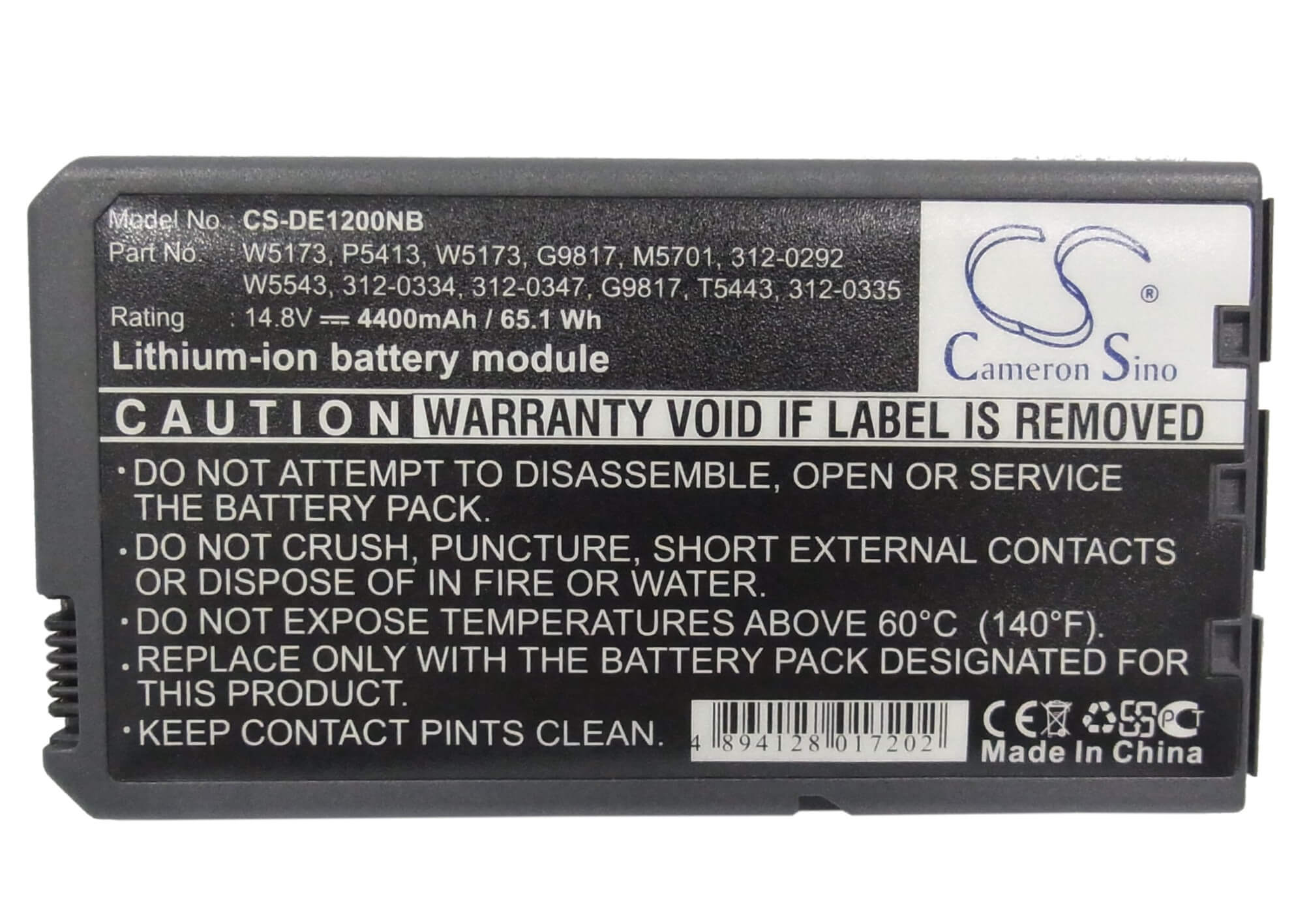 14.8V, 4400mAh, Li-ion Battery fits Dell, Inspiron 1000, Inspiron 1200, 65.12Wh