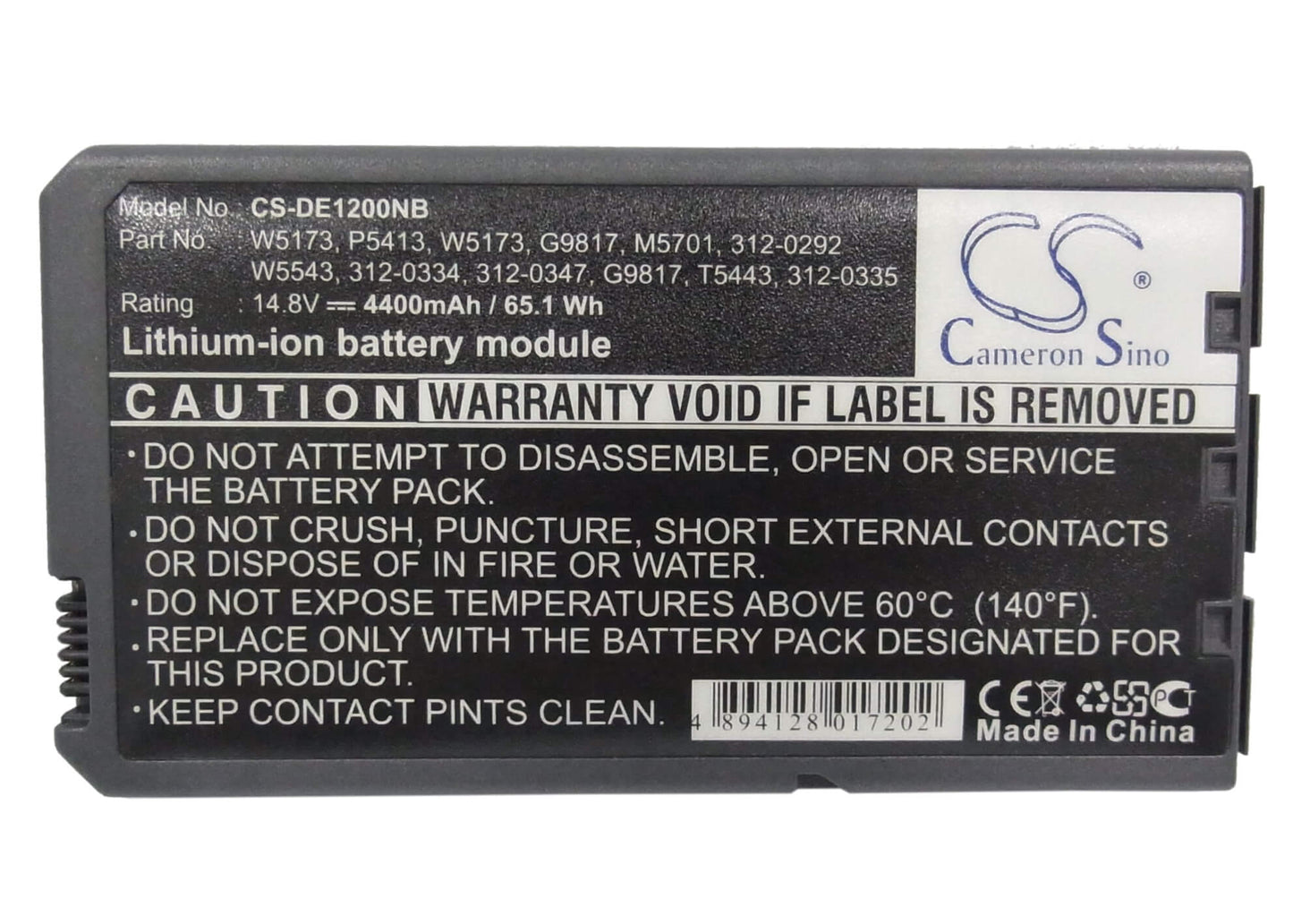 14.8V, 4400mAh, Li-ion Battery fits Dell, Inspiron 1000, Inspiron 1200, 65.12Wh