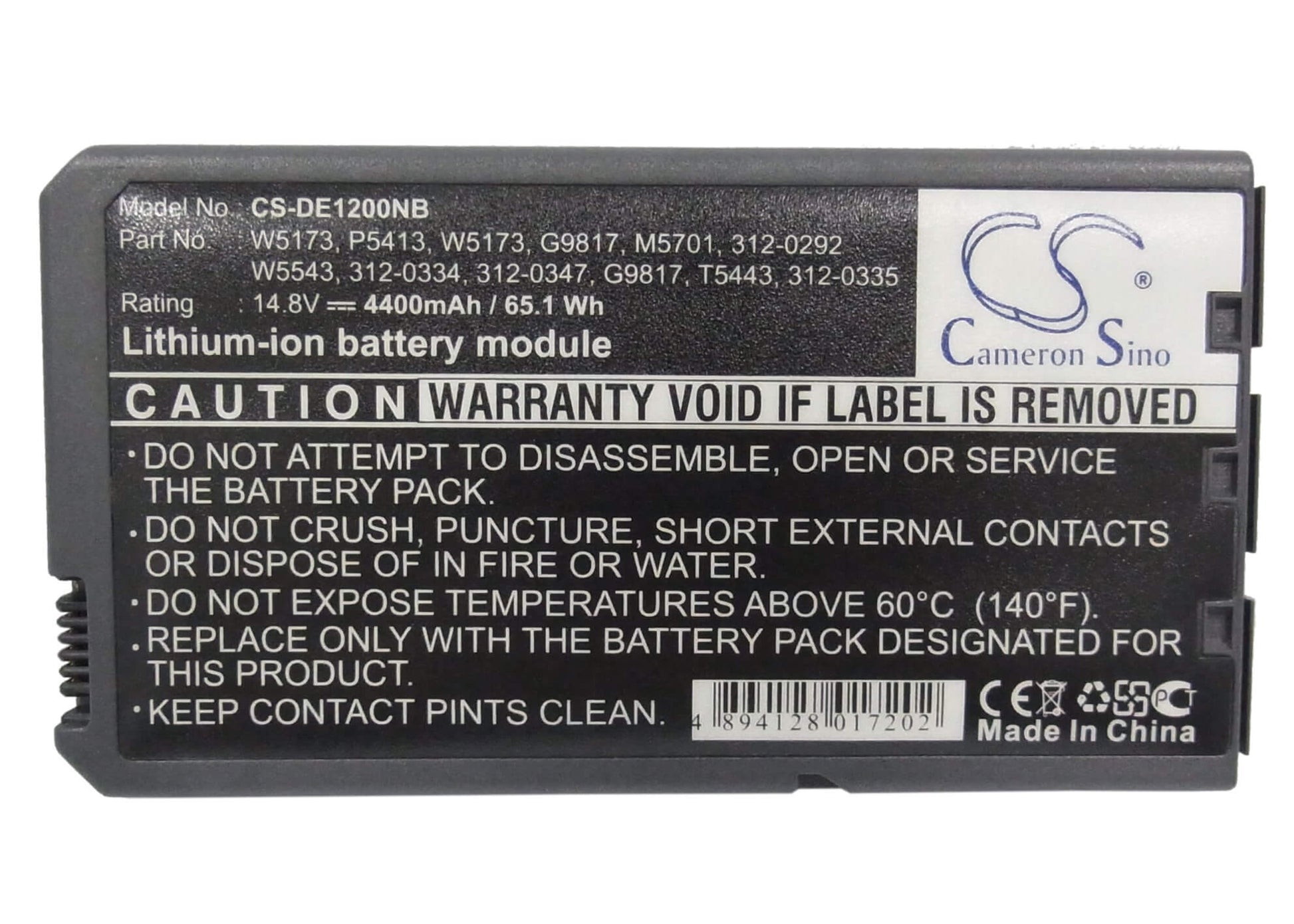 14.8V, 4400mAh, Li-ion Battery fits Dell, Inspiron 1000, Inspiron 1200, 65.12Wh