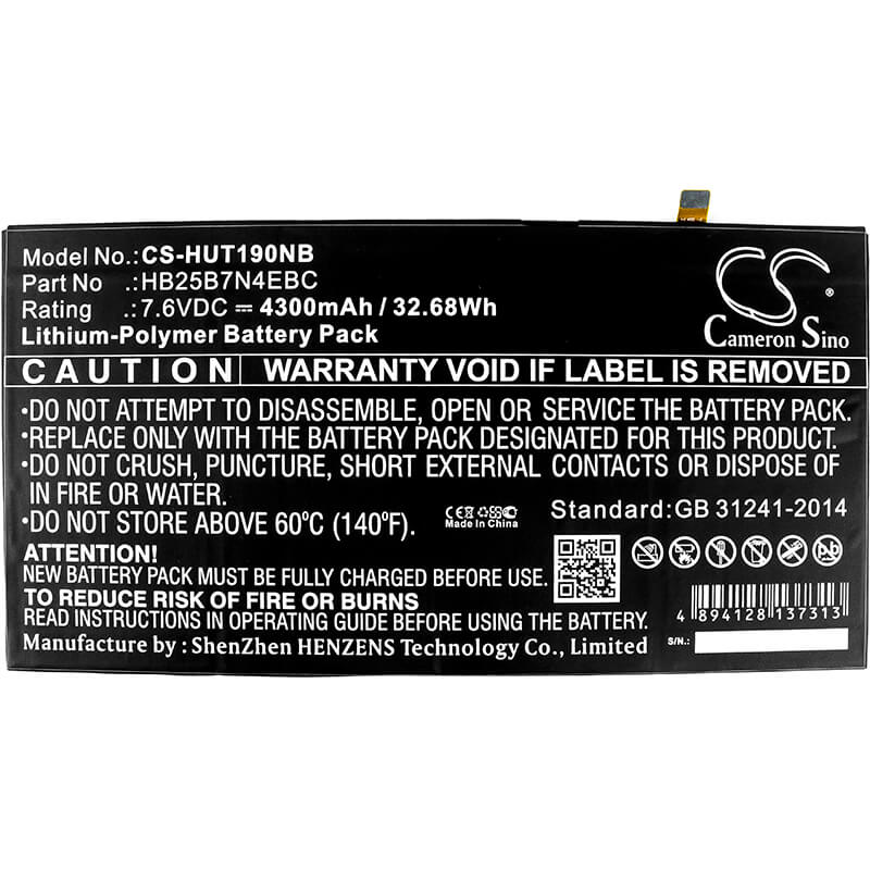 7.6V, 4300mAh, Li-Polymer Battery fits Huawei, Hz-w19, Matebook, 32.68Wh