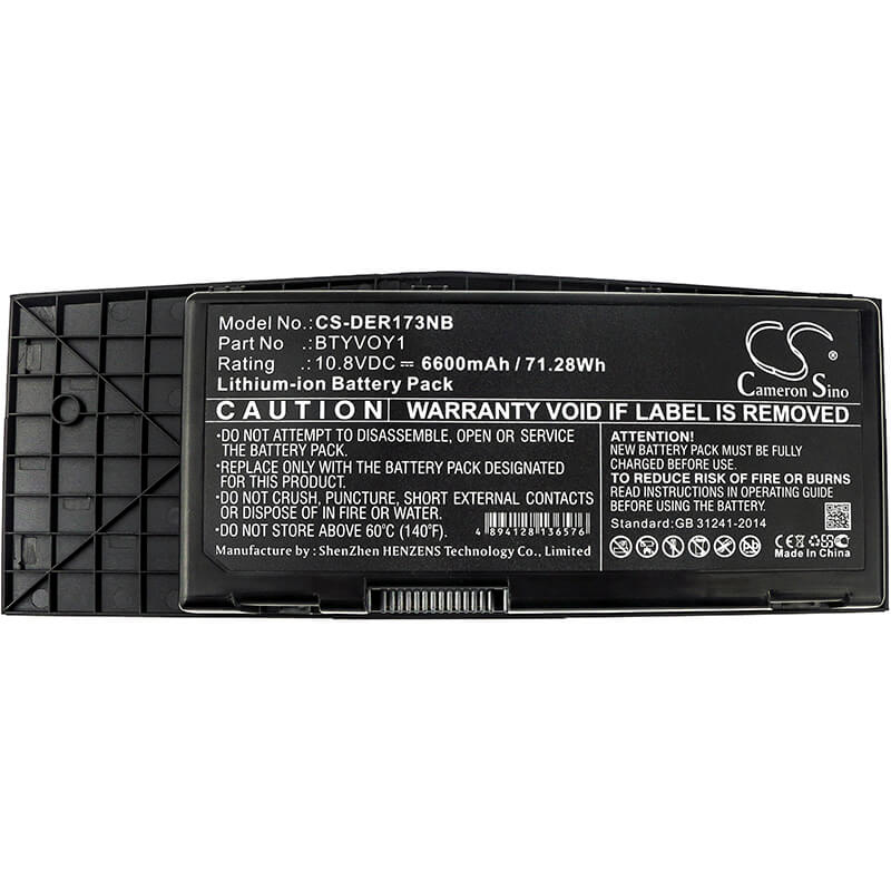10.8V, 6600mAh, Li-ion Battery fits Dell, Alienware M17x R3, Alienware M17x R3-3d, 71.28Wh