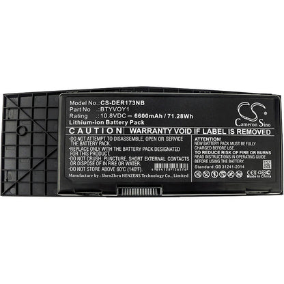 10.8V, 6600mAh, Li-ion Battery fits Dell, Alienware M17x R3, Alienware M17x R3-3d, 71.28Wh