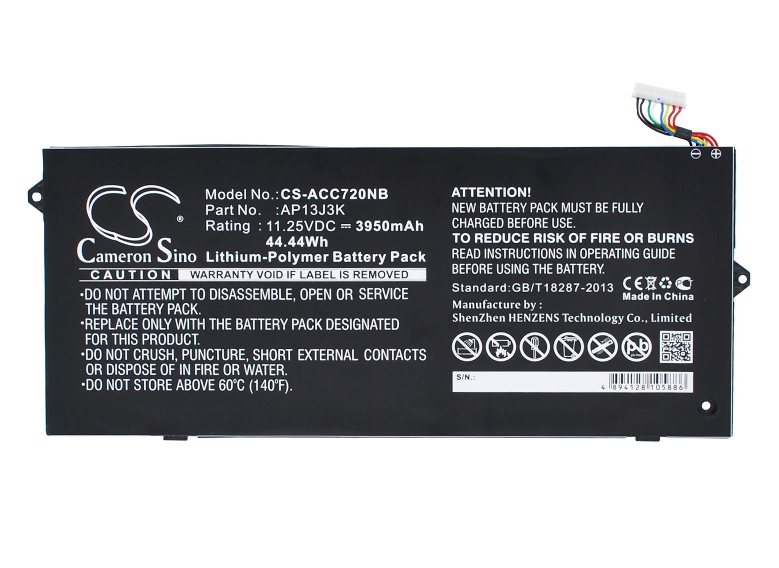 11.25V, 3950mAh, Li-Polymer Battery fits Acer, Chromebook 11 C720, Chromebook 11 C720p, 44.4375Wh