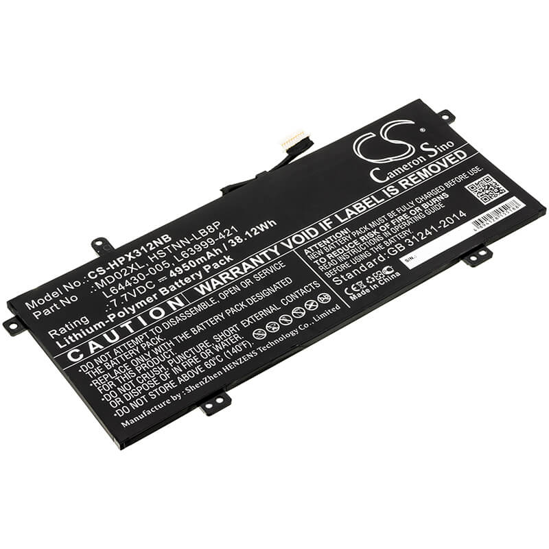 7.7V, 4950mAh, Li-Polymer Battery fits Hp, Chromebook X360 12b-ca0000ng, Chromebook X360 12b-ca0000ns, 38.115Wh