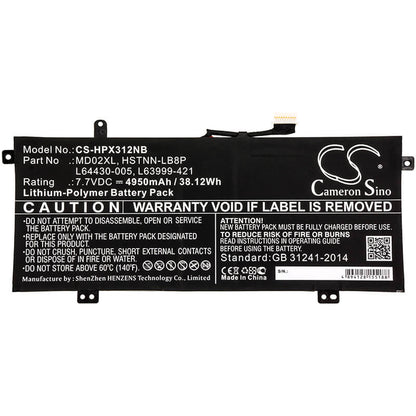 7.7V, 4950mAh, Li-Polymer Battery fits Hp, Chromebook X360 12b-ca0000ng, Chromebook X360 12b-ca0000ns, 38.115Wh