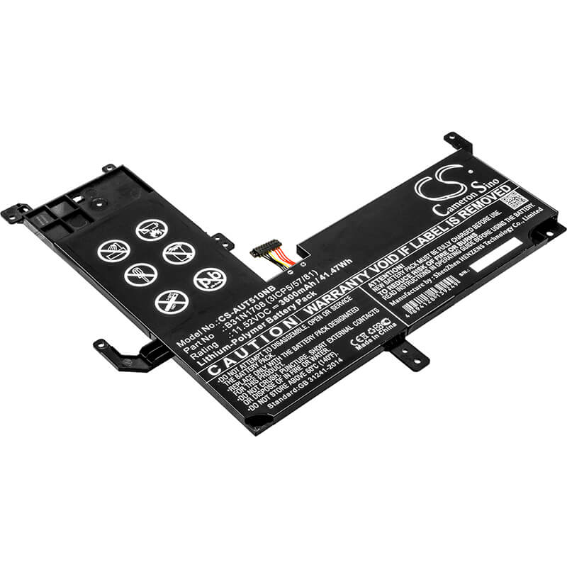 11.52V, 3600mAh, Li-Polymer Battery fits Asus, Tp510, Tp510ua, 41.472Wh