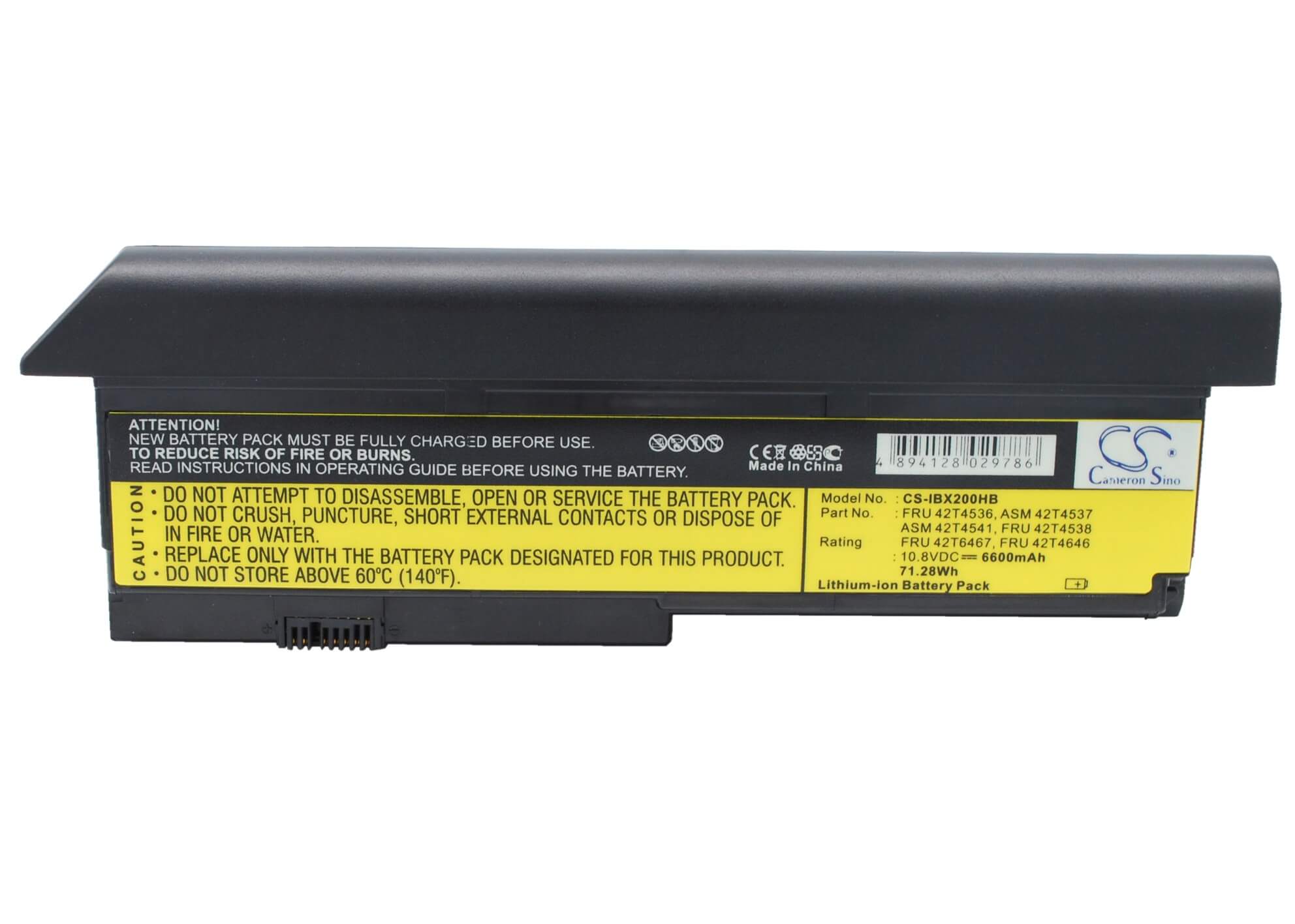 10.8V, 6600mAh, Li-ion Battery fits Ibm, Thinkpad Elite X200, Thinkpad Elite X200s, 71.28Wh