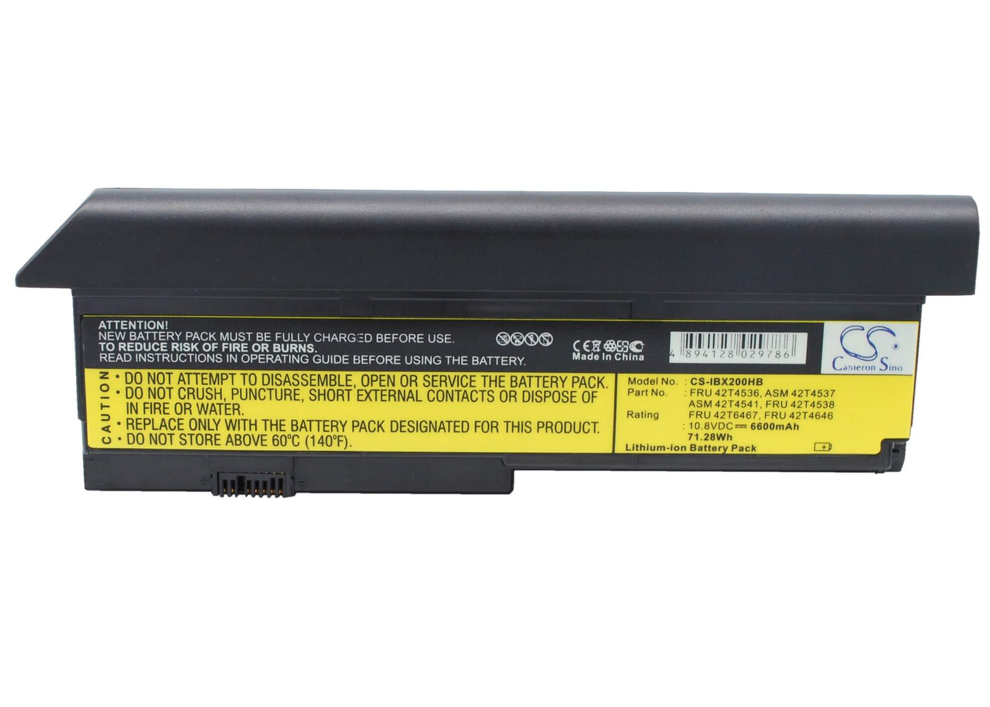 10.8V, 6600mAh, Li-ion Battery fits Lenovo, Thinkpad Elite X200, Thinkpad Elite X200s, 71.28Wh