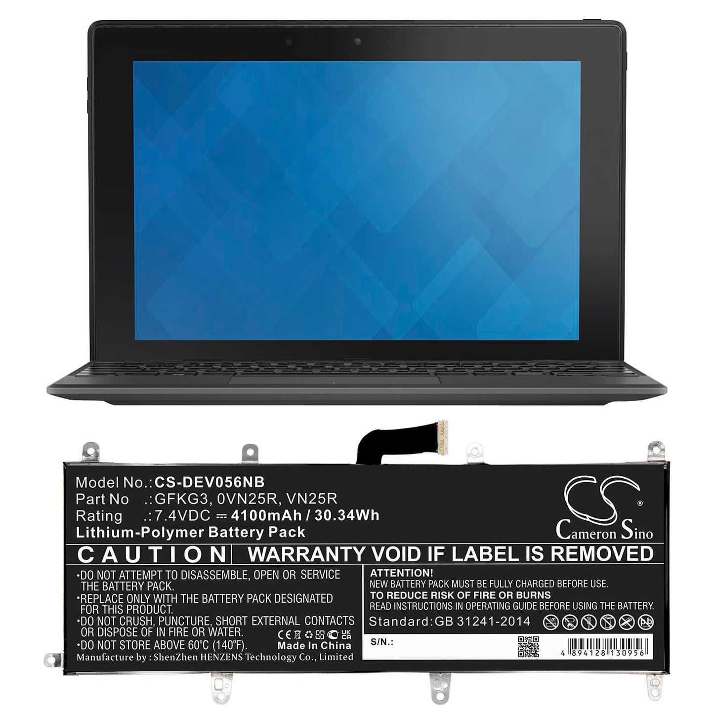 CS-DEV056NB, Notebook, Laptop 7.4V, 4100mAh, Li-Polymer Battery fits Dell, Venue 10 Pro, Venue 10 Pro 5056, 30.34Wh