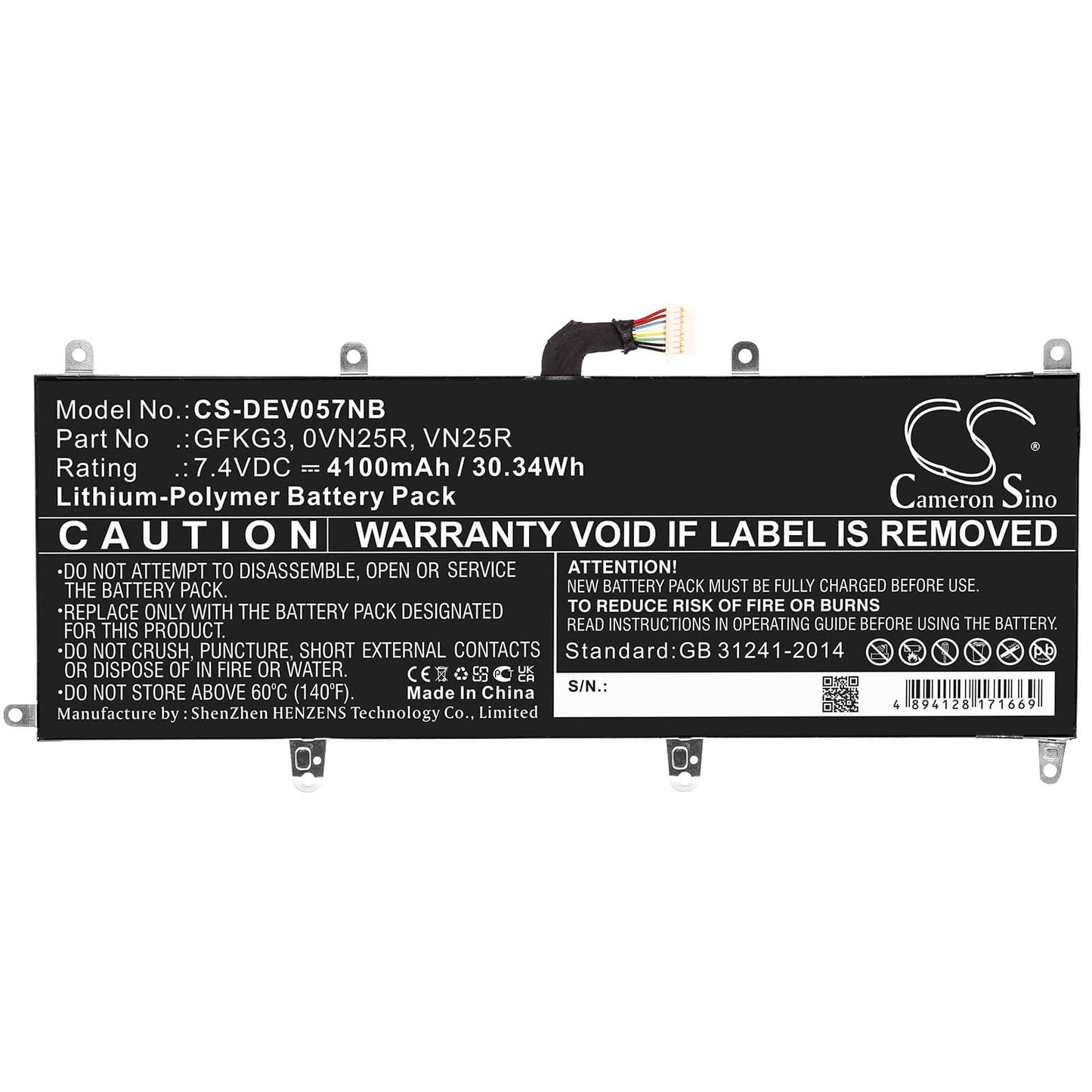 CS-DEV057NB, Notebook, Laptop 7.4V, 4100mAh, Li-Polymer Battery fits Dell, Venue 10 Pro, Venue 10 Pro 5056, 30.34Wh