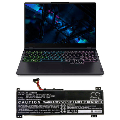 15.36V, 3850mAh, Li-Polymer Battery fits Lenovo, Ideapad Gaming 3-15ach6, Legion 5-15ach6, 59.136Wh