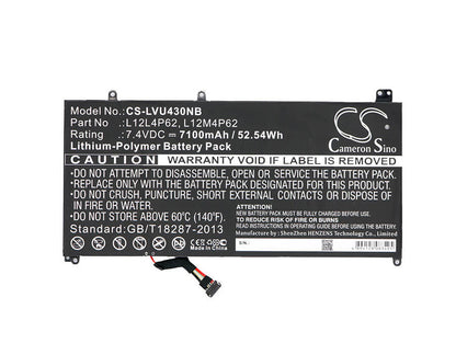 7.4V, 7100mAh, Li-Polymer Battery fits Lenovo, Ideapad U330t, Ideapad U430, 52.54Wh