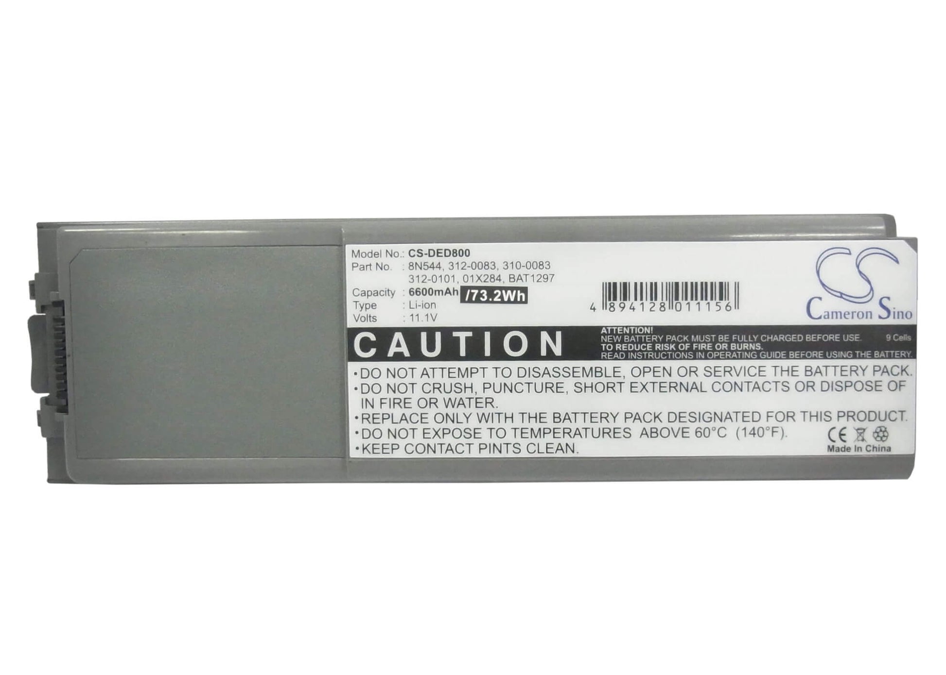 11.4V, 6600mAh, Li-ion Battery fits Dell, Inspiron 8500, Inspiron 8600, 75.24Wh