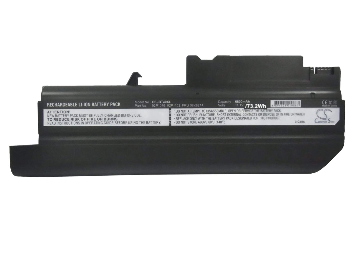 10.8V, 6600mAh, Li-ion Battery fits Ibm, Thinkpad R50, Thinkpad R50 1831, 71.28Wh