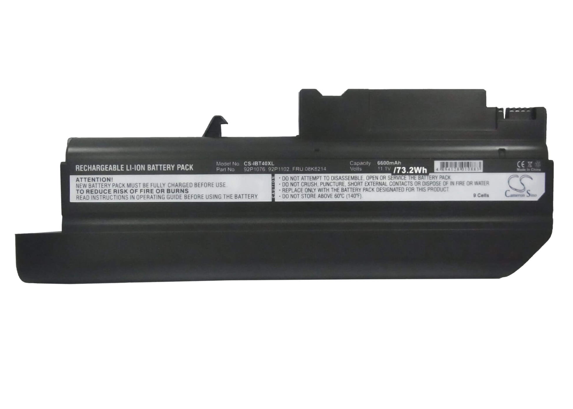 10.8V, 6600mAh, Li-ion Battery fits Ibm, Thinkpad R50, Thinkpad R50 1831, 71.28Wh