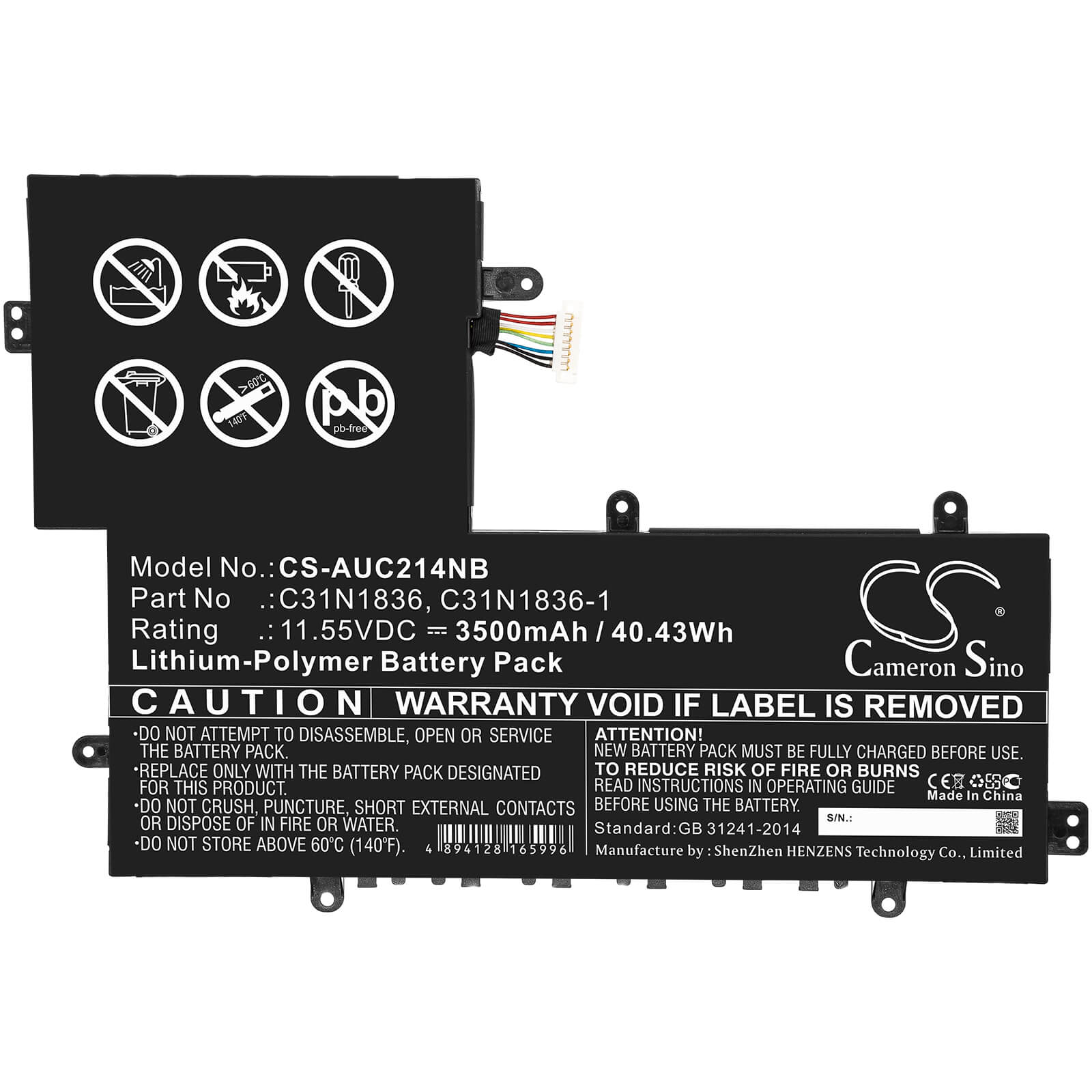 11.55V, 3500mAh, Li-Polymer Battery fits Asus, C204ma-1a, C204ma-bu0005, 40.425Wh