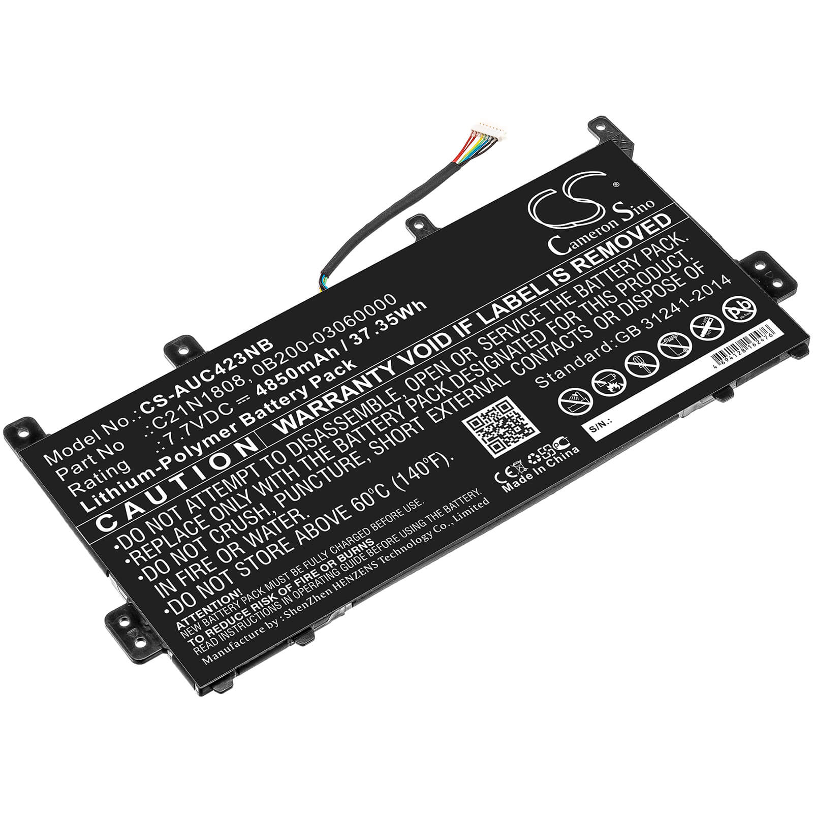 7.7V, 4850mAh, Li-Polymer Battery fits Asus, C423, C423na, 37.345Wh