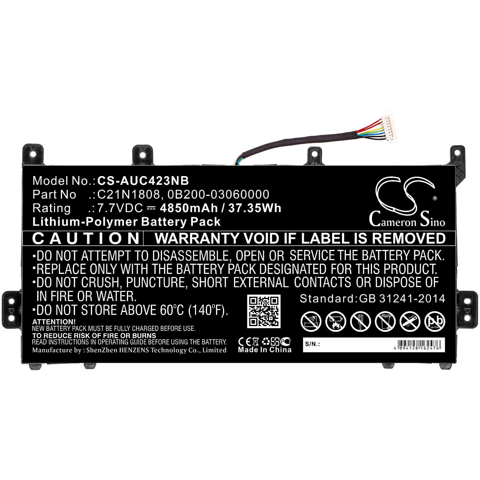 7.7V, 4850mAh, Li-Polymer Battery fits Asus, C423, C423na, 37.345Wh