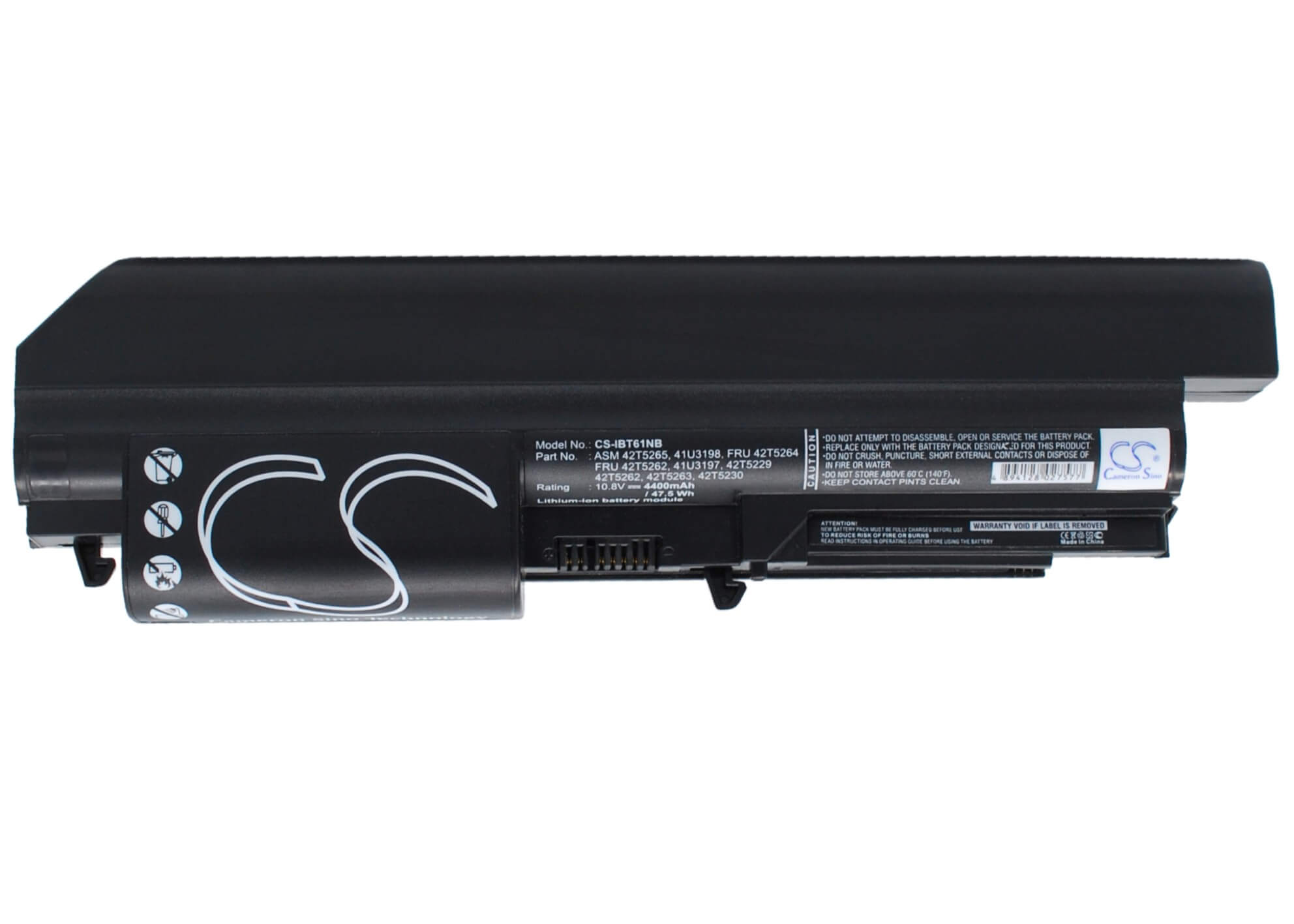10.8V, 4400mAh, Li-ion Battery fits Ibm, Thinkpad R400, Thinkpad R400 7443, 47.52Wh