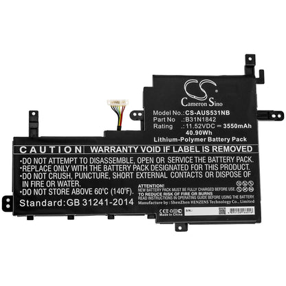 11.52V, 3550mAh, Li-Polymer Battery fits Asus, K531fa, K531fl, 40.896Wh