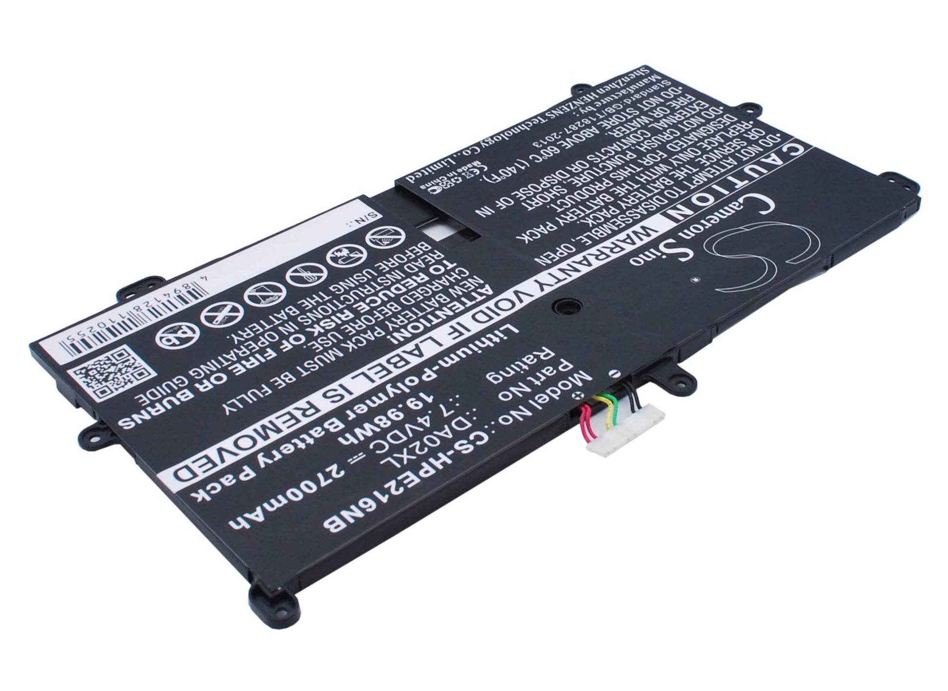 7.4V, 2700mAh, Li-Polymer Battery fits Hp, D0w48ea, Envy X2 11.6, 19.98Wh