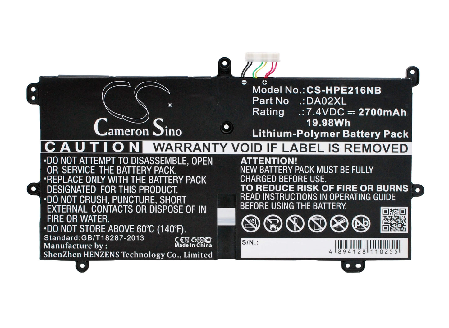 7.4V, 2700mAh, Li-Polymer Battery fits Hp, D0w48ea, Envy X2 11.6, 19.98Wh