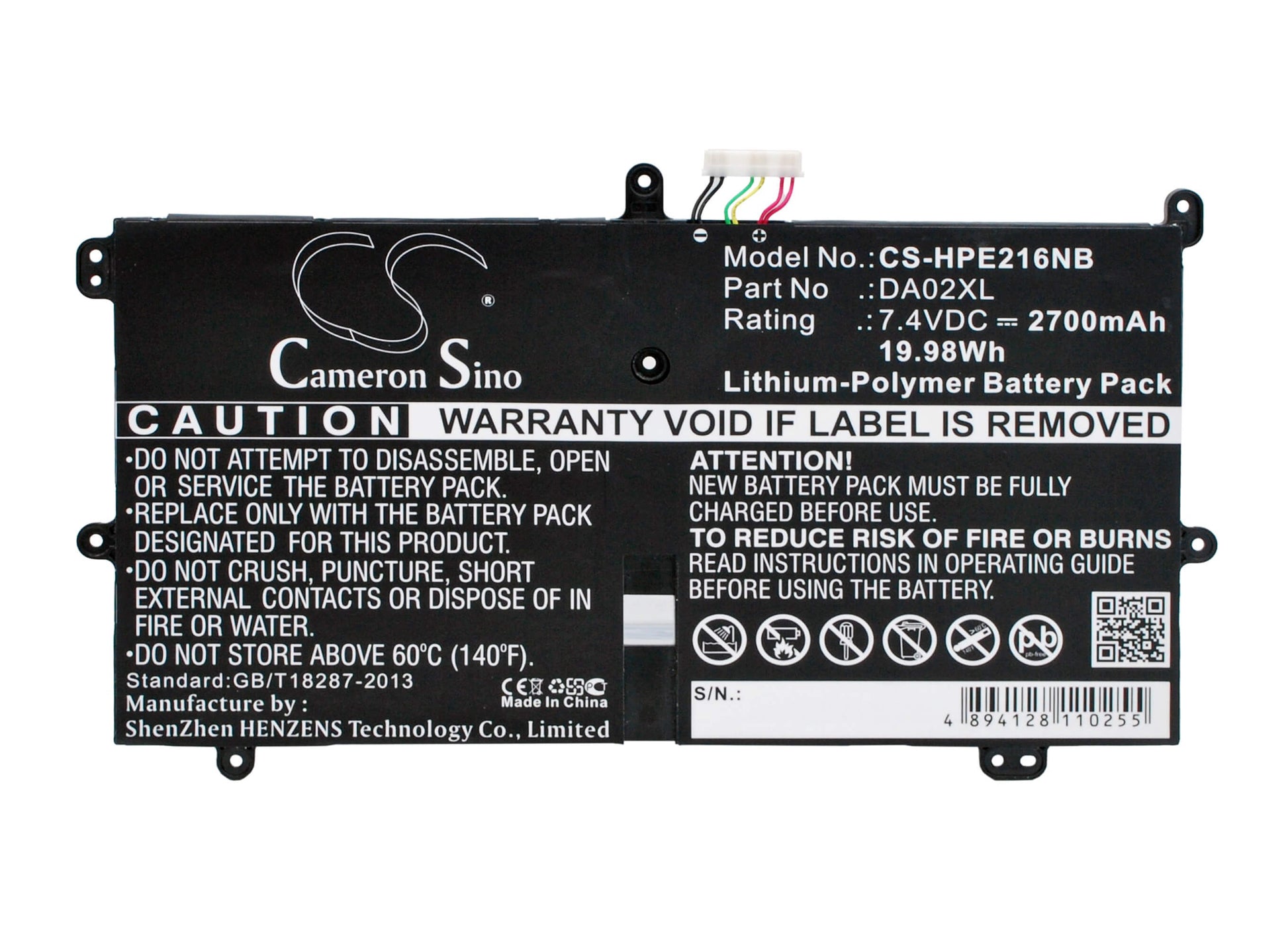 7.4V, 2700mAh, Li-Polymer Battery fits Hp, D0w48ea, Envy X2 11.6, 19.98Wh