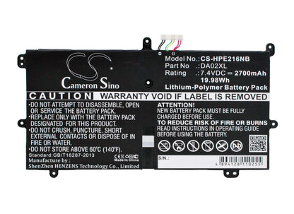 7.4V, 2700mAh, Li-Polymer Battery fits Hp, D0w48ea, Envy X2 11.6, 19.98Wh