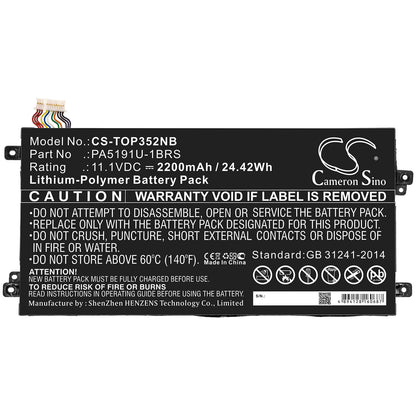 11.1V, 2200mAh, Li-Polymer Battery fits Toshiba, P30w-b-10e, Satellite Click 2 Pro P30w-b-1, 24.42Wh
