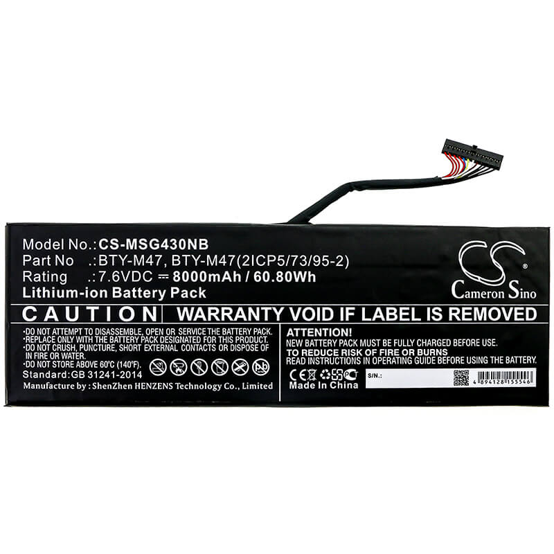 7.6V, 8000mAh, Li-ion Battery fits Msi, Gs40, Gs40 6qd, 60.8Wh