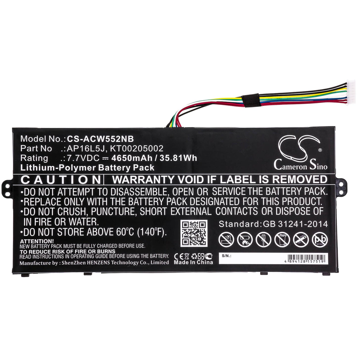 7.7V, 4650mAh, Li-Polymer Battery fits Acer, Kt.00205.002, Nx.gtmed.008, 35.805Wh