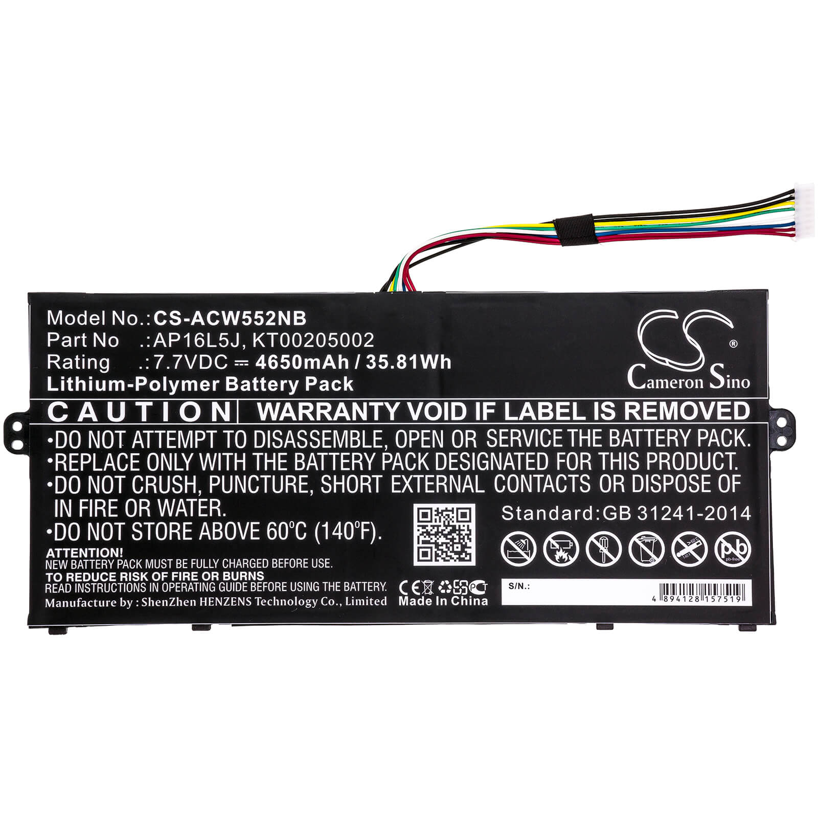 7.7V, 4650mAh, Li-Polymer Battery fits Acer, Kt.00205.002, Nx.gtmed.008, 35.805Wh