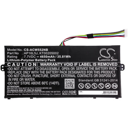 7.7V, 4650mAh, Li-Polymer Battery fits Acer, Kt.00205.002, Nx.gtmed.008, 35.805Wh