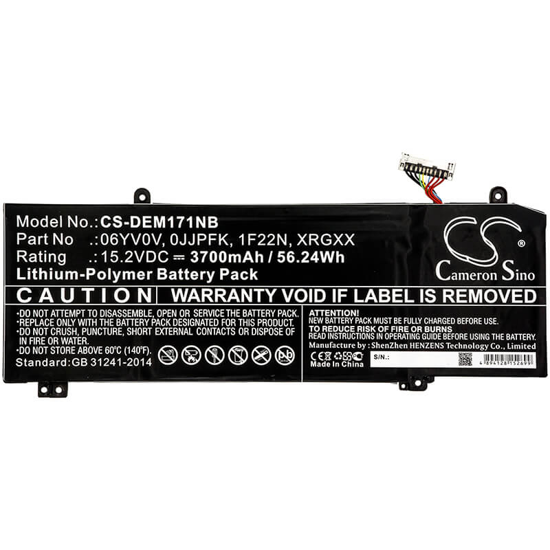15.2V, 3700mAh, Li-Polymer Battery fits Dell, Alienware 2018 Orion M15, Alienware Alw15m-d1735r, 56.24Wh