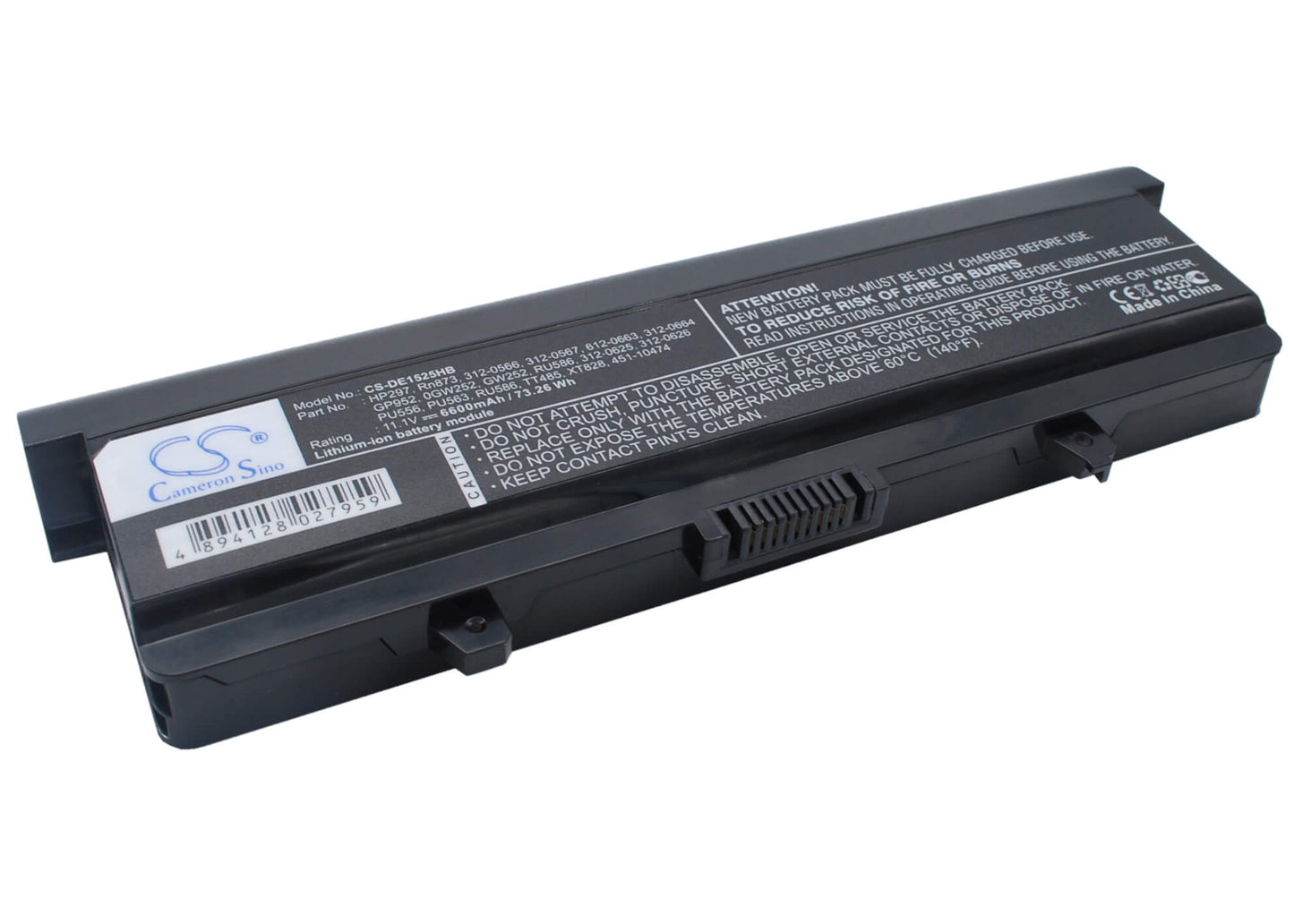 11.1V, 6600mAh, Li-ion Battery fits Dell, Inspiron 1525, Inspiron 1526, 73.26Wh