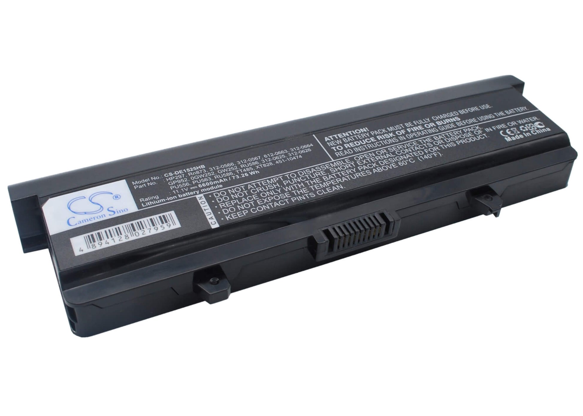 11.1V, 6600mAh, Li-ion Battery fits Dell, Inspiron 1525, Inspiron 1526, 73.26Wh