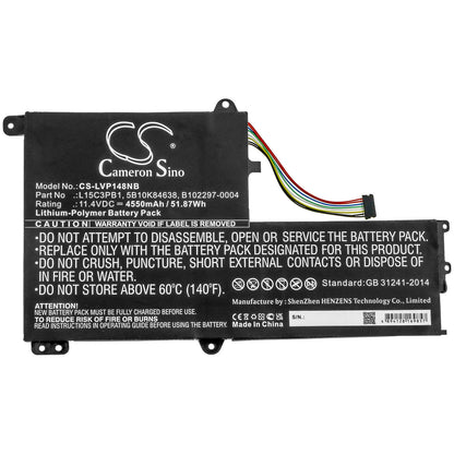 11.4V, 4550mAh, Li-Polymer Battery fits Lenovo, Flex 4-1480 14", Flex 4-1570, 51.87Wh