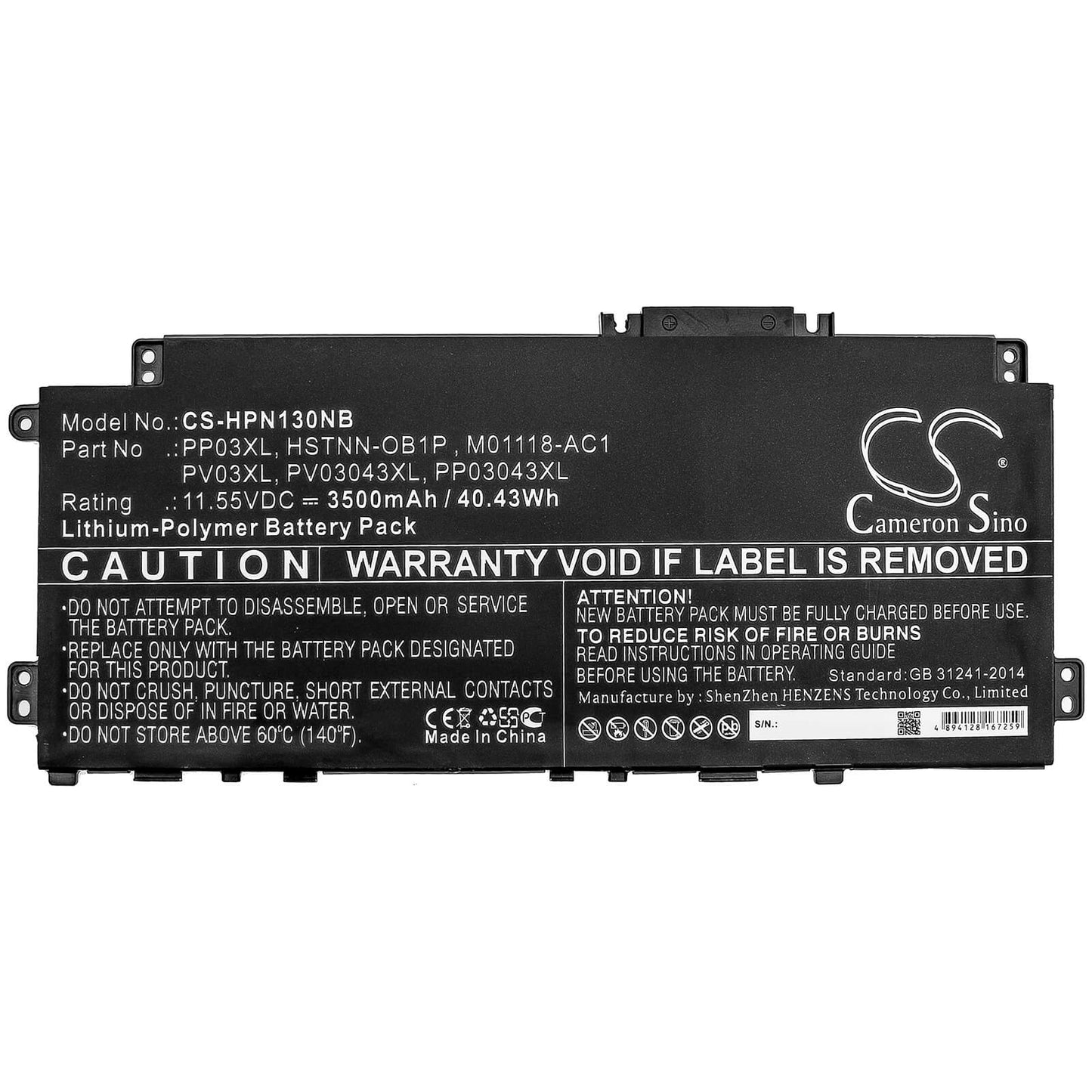 11.55V, 3500mAh, Li-Polymer Battery fits Hp, Pavilion 13-bb, Pavilion 13-bb0000nc, 40.425Wh